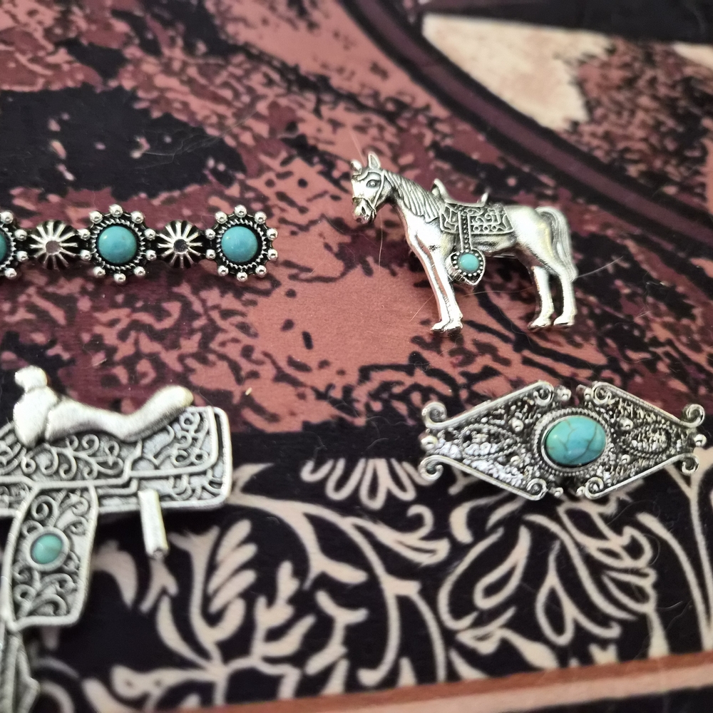 Concho Turquoise Accent Silver Western Jewelry Set Of 4 Lapel Pins A42 Silver